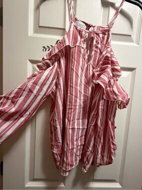 NWOT Striped Cold-Shoulder Pink Tunic Top